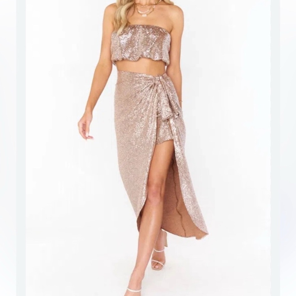 Show Me Your MuMu Glittering Sequin Skirt Set in Gold